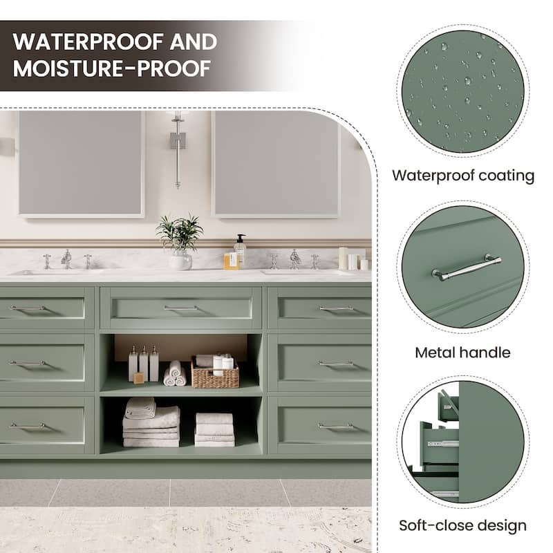 72-in Undermount Double Sink Bathroom Vanity with White Quartz Top