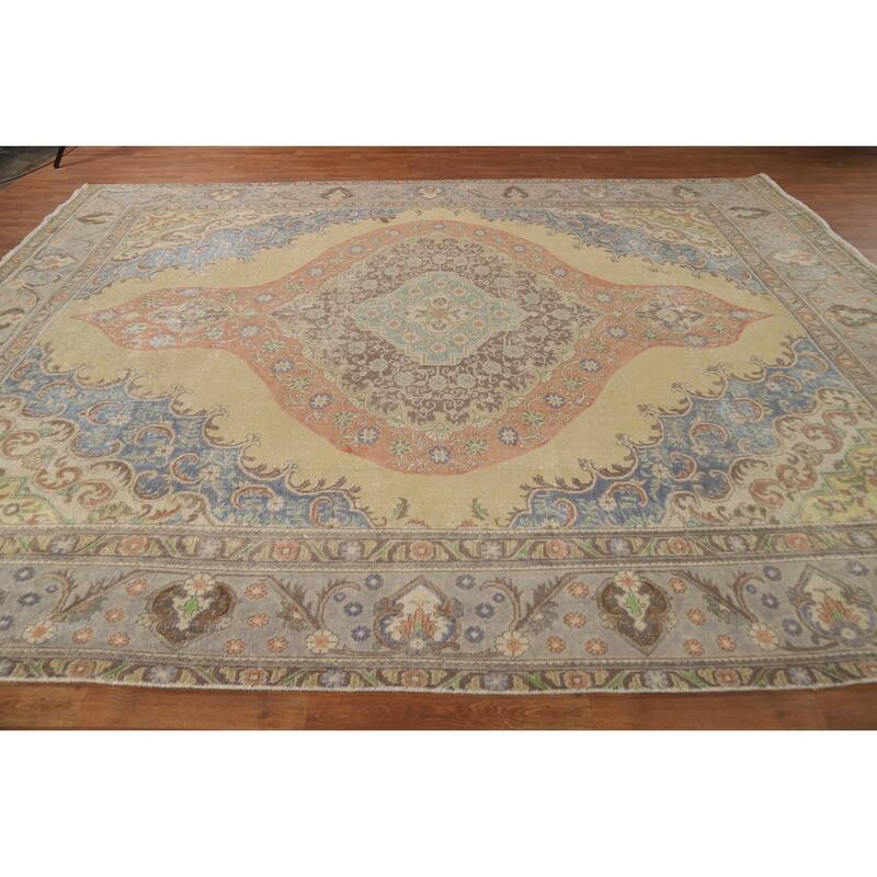 Medallion Tabriz Persian Vintage Rug Handmade Wool Carpet - 9'5" x 12'2"