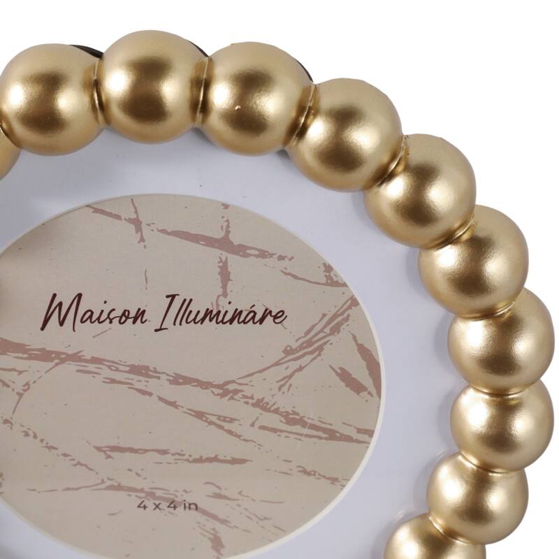 Gold 6x6 in. Glass Matted To 4x4 Beaded Modern Photo Frame