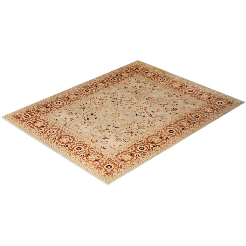 Overton Hand Knotted Wool Vintage Inspired Traditional Ottoman Beige Area Rug - 8' 1" x 10' 4"