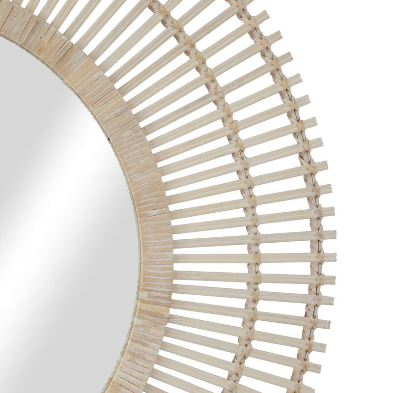 Bamboo Wood Starburst Handmade Stick Wall Mirror with Wrapped Rattan - Cream or Brown - Roche River Decor