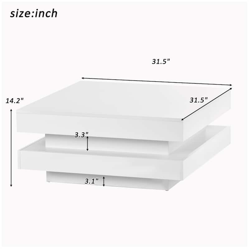 High Gloss Minimalist Design with LED Lights, 2-Tier Square Coffee Table, Center Table for Living Room