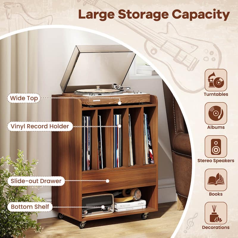 Costway Record Player Stand with Drawer & Record Holder,Lockable - See Details