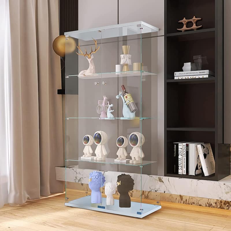 Glass Display Cabinet with Doors & Locks, Acrylic Shelves, Floor Standing Storage Showcase for Home or Office