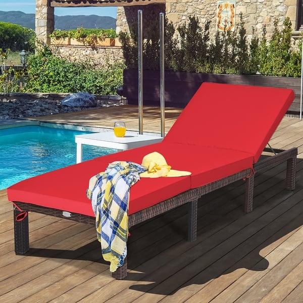 Costway 2PCS Outdoor Rattan Lounge Chair Chaise Recliner Adjustable
