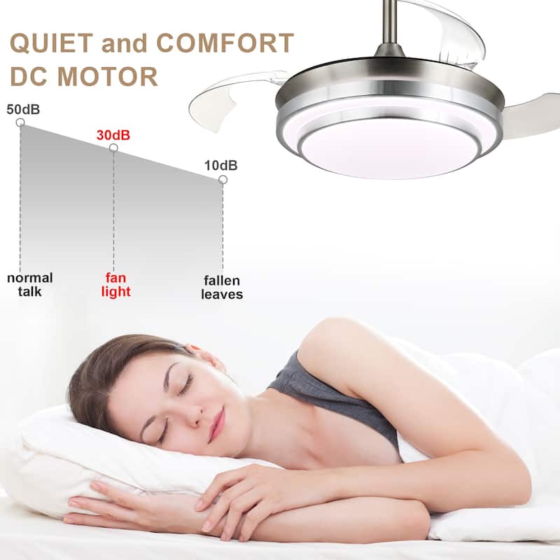 Bella Depot 36" Modern Retractable Ceiling Fan with Dimmable Led Light and Remote, 6-Speed Reversible DC Motor