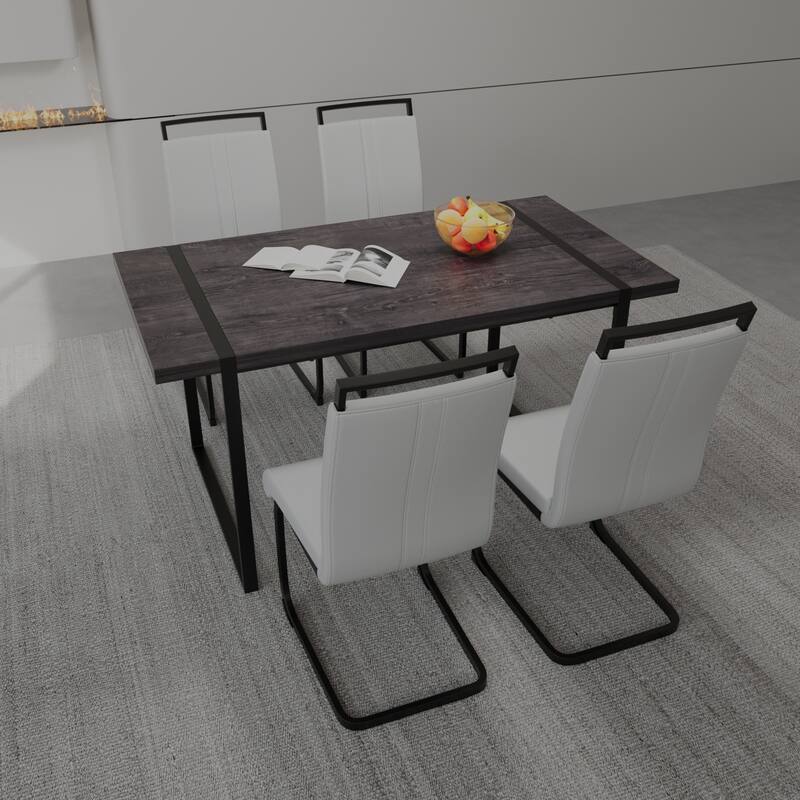 Modern Dining Set with Rectangular MDF Black Table & High Back C-shaped Tube Chairs
