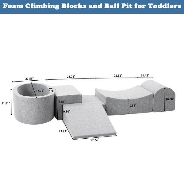 Soft Foam Climbing Blocks with Ball Pit for Toddlers 1-3 - Grey