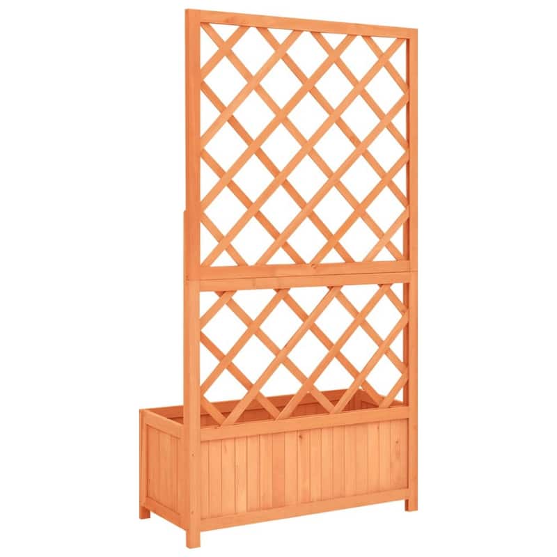 Simi Outdoor Garden Flower Bed Planter with Trellis 28 Inch Brown Wood