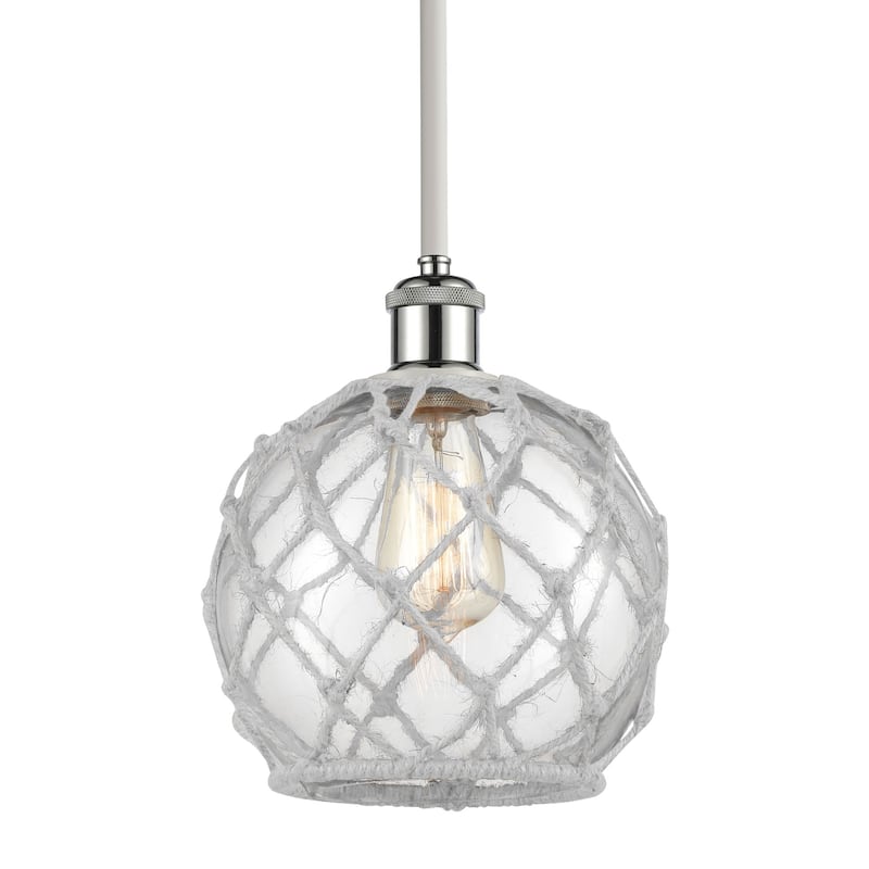 Innovations Lighting 516-1S-10-8 Farmhouse Pendant Farmhouse 8" Wide - Clear Glass / White Rope / Polished Chrome