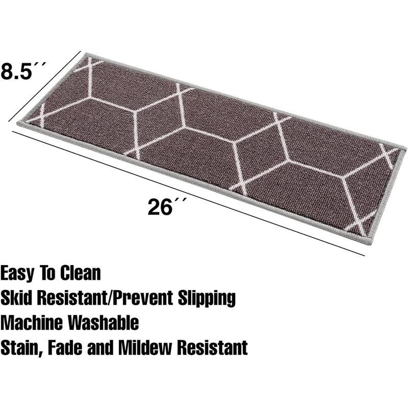 Stair Treads Hexagon Design Washable Non Slip Backing, 8.5''X26''