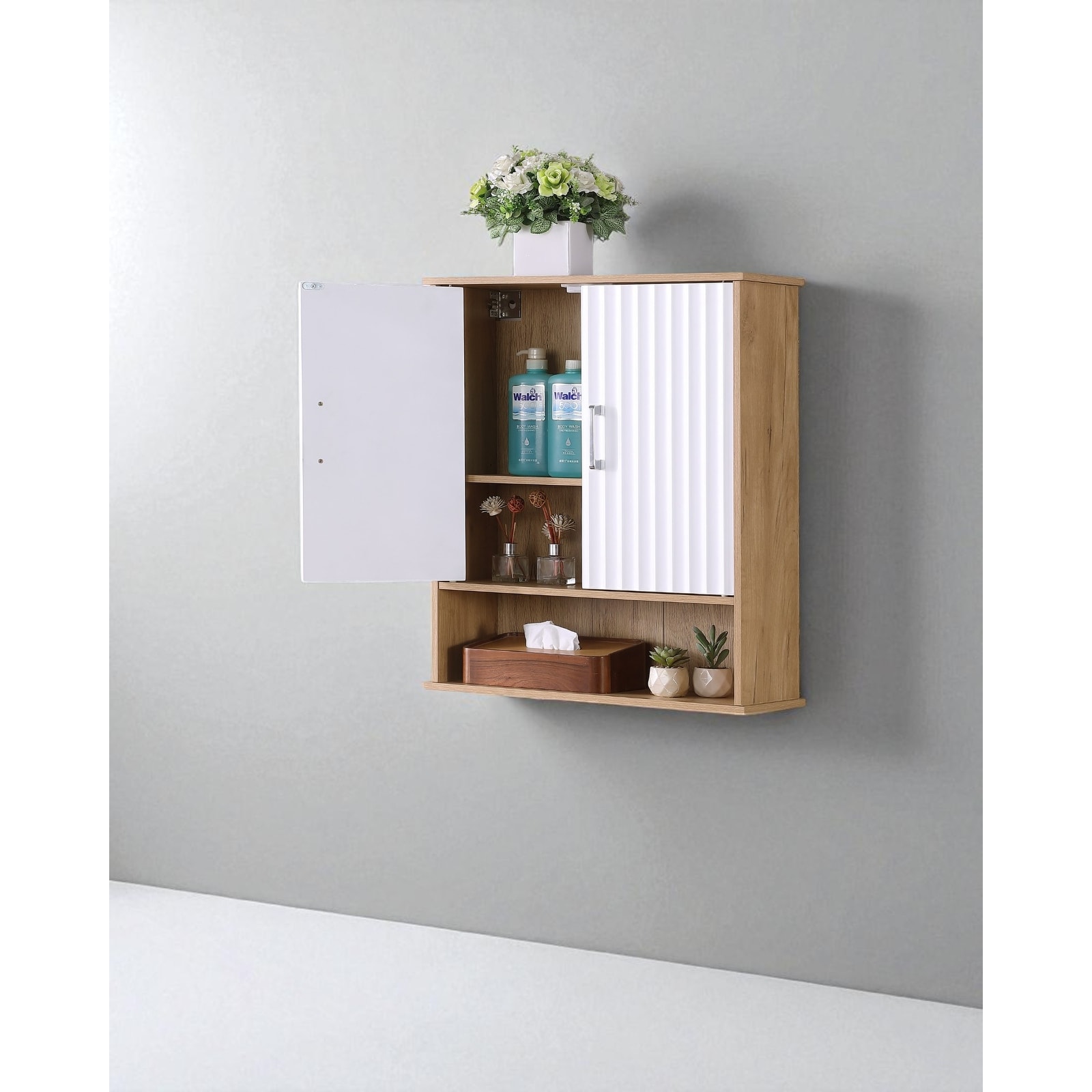 Bathroom Wall Cabinet, Mounted Medicine Cabinet with 2 Glass Doors a Bathroom Wall Cabinet, Mounted Medicine Cabinet with 2 Glass Doors a