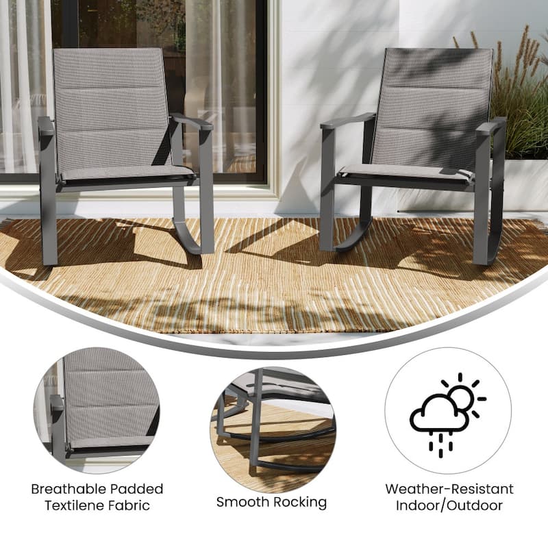 Set of 2 All Weather Flex Comfort Rocking Chairs with Metal Frames-Black/Black