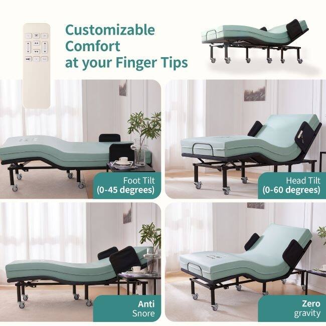 FlexCare Adjustable Bed Frame & 6" Mattress – Zero Gravity Bed with Side Rails