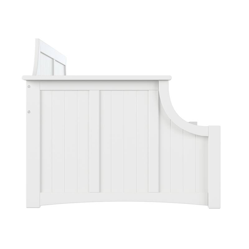 Twin Daybed - White Wood Frame, Curved Back & Beadboard Design - Guest Bed & Relaxation
