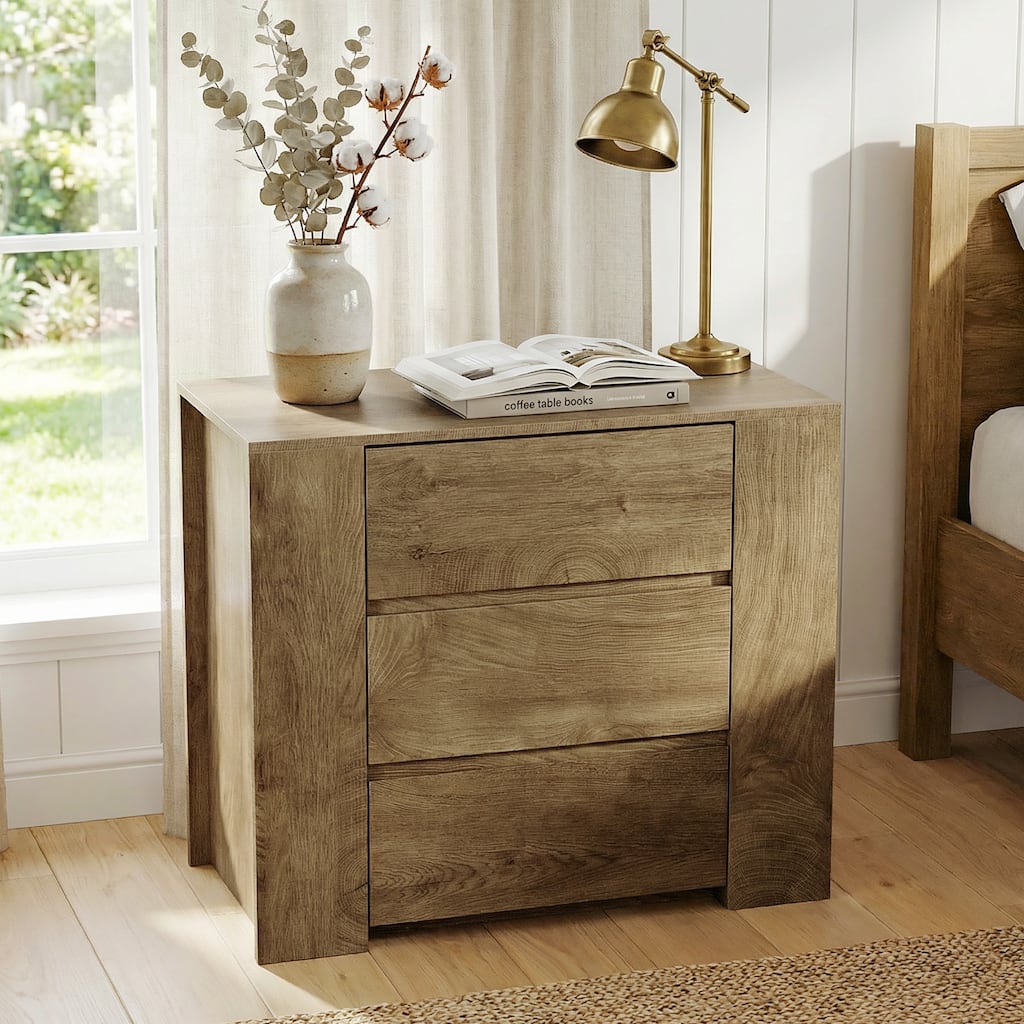 Oversized Nightstand with 3 Drawers, 31.5-Inch Wide Night Stand