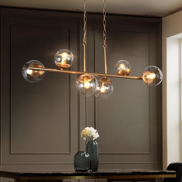 Modern Contemporary Gold Chandelier for Kitchen Island with Two Size Clear Globe Glass Matte Rose Gold L32 xW12 xH10.5