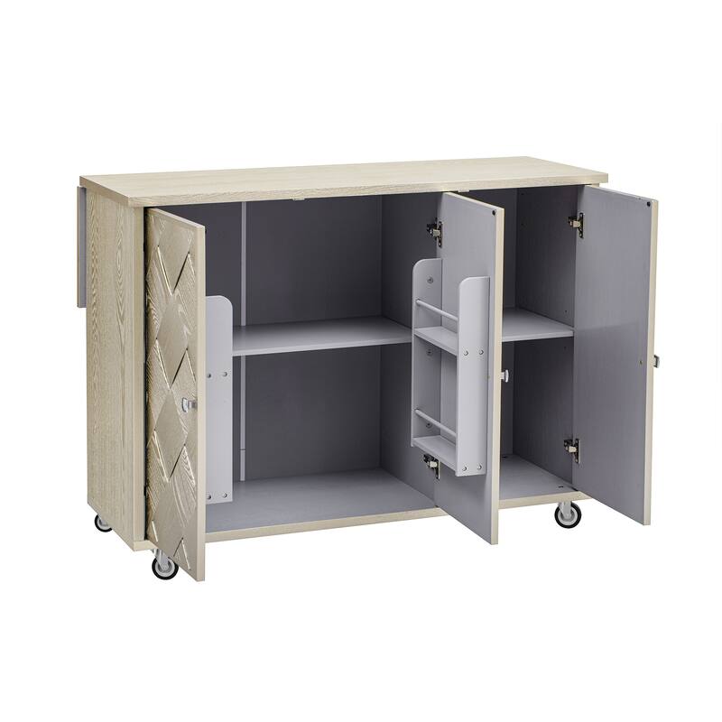 Kitchen Island with Drop Leaf, Coastal Kitchen Island on Wheels with Internal Storage Rack, Rolling Kitchen Cart