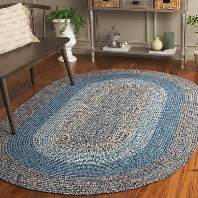 SAFAVIEH Handmade Braided Ecenur Indoor/Outdoor Machine Washable Rug - 4' x 6' Oval - Navy/Blue