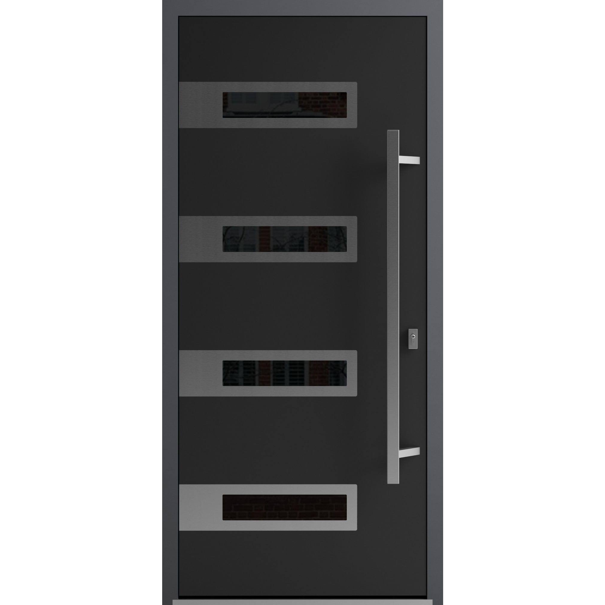 Exterior Prehung Steel Entry Door Ronex 0131 Black Enamel Stainless Steel Inserts Metal Painted 36x80 Left Hand Inswing