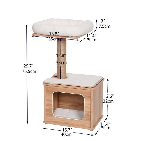 Catry Wooden Cat Tree Condo With Natural Sisal Rope Scratching Post For Kitten Beige And White Overstock 32194010