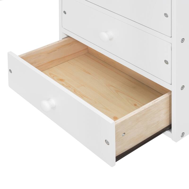 Roomfitters Twin/Full Size Loft Bed with Desk, Two Chests of Storage Drawers and Lighting