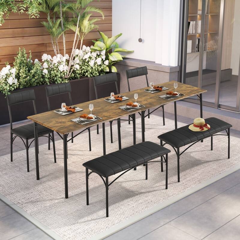 Space-Saving Dining Table Set for 4-6 People with Storage Shelf and Bench, Ideal for Living Room and Dining Room