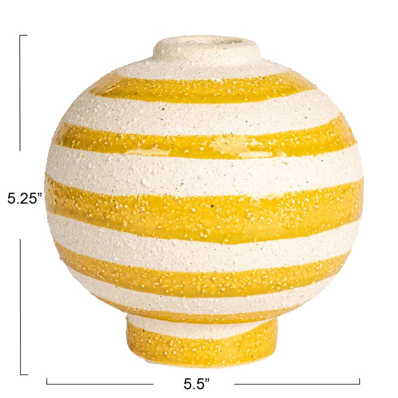 Striped Stoneware Vase with Sphere Footed Base