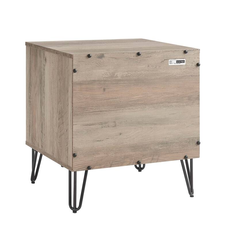 Manhattan Comfort Dumbo Mid Century Nightstand with 2 Drawer and Metal Feet.