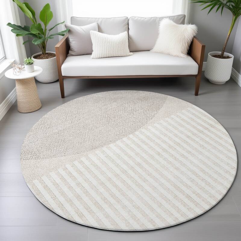 Machine Washable Indoor/Outdoor Contemporary Mod Chantille Rug