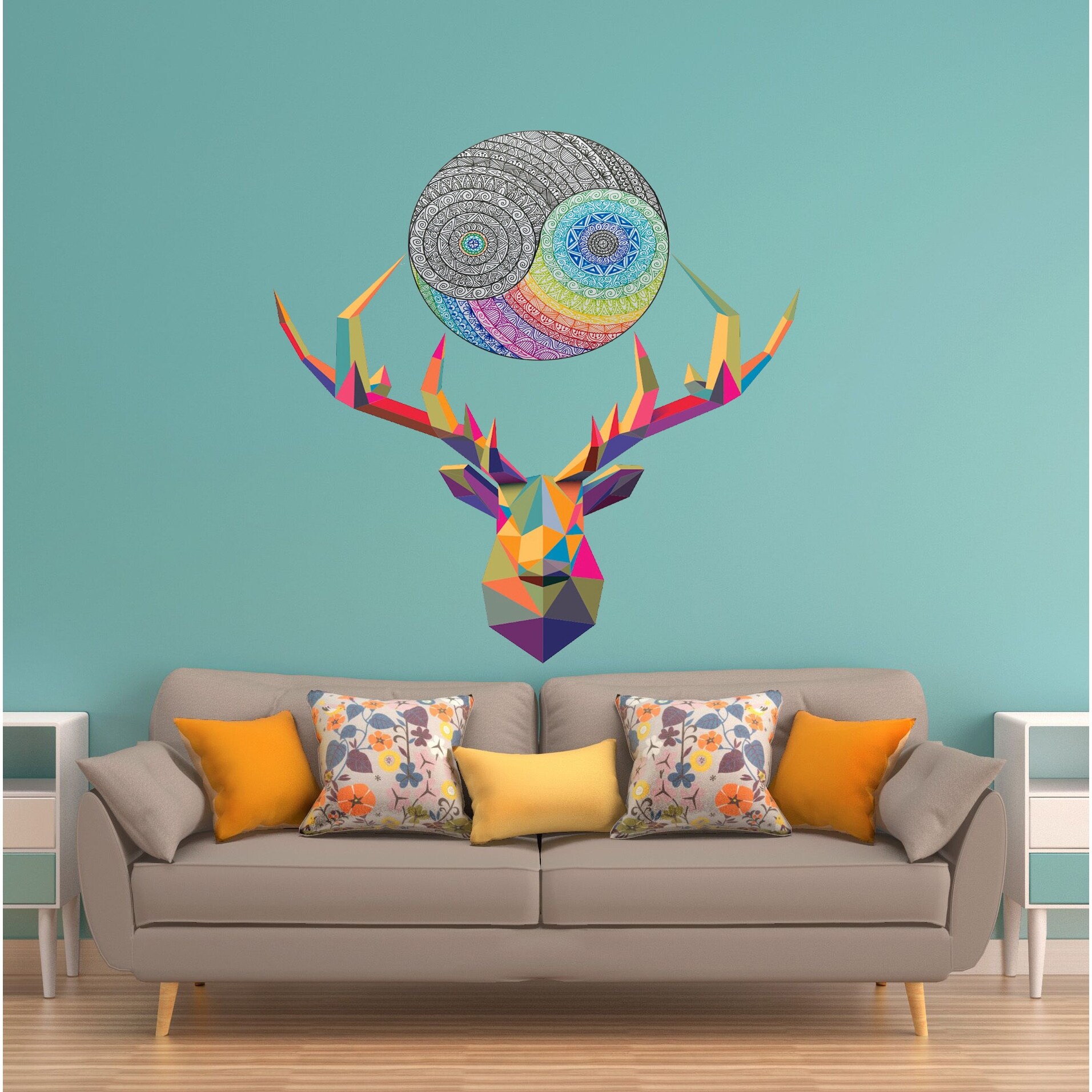 Deer Mandala Polygonal Wall decal, Mandala Modern wall art,-image