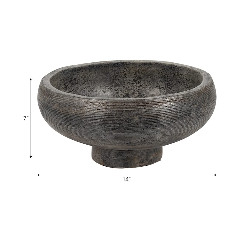Round Textured Terracotta Decorative Bowl - Home Decor - 14", Black - 14.75"