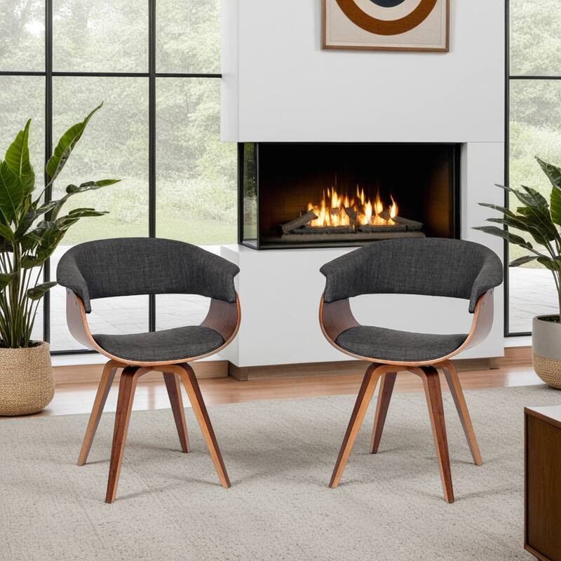 Carson Carrington Vamdrup Mid-Century Dining Chair with Bentwood Legs - Charcoal & Walnut - Set of 2