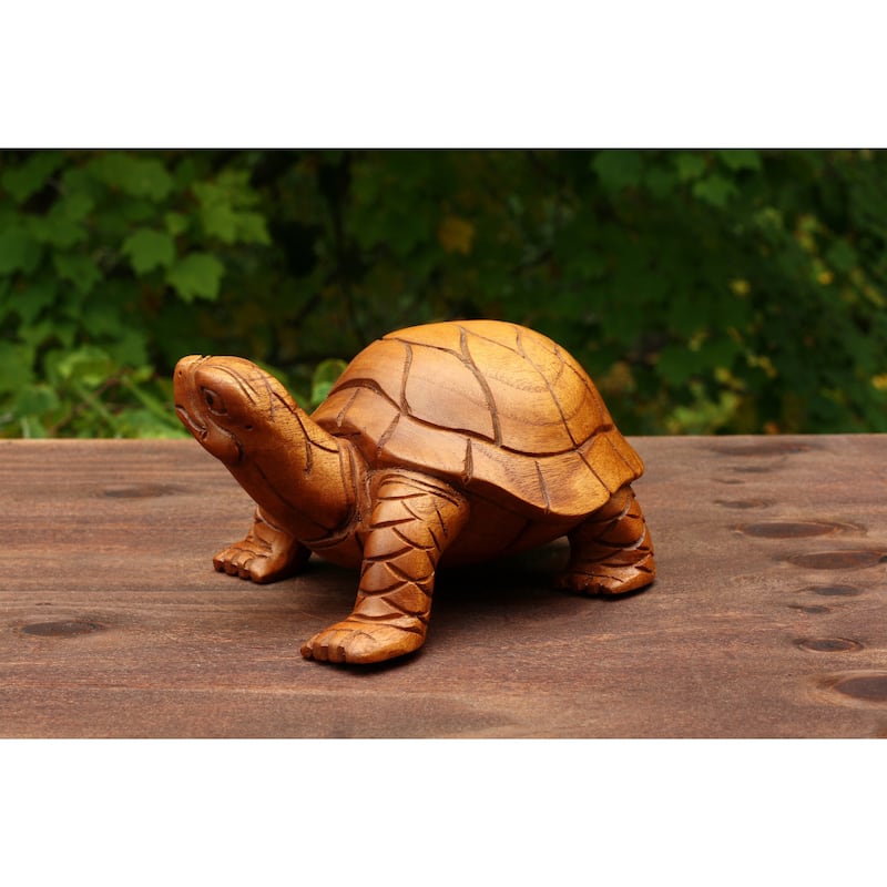 Wooden Walking Tortoise Turtle Statue Hand Carved Sculpture Wood Home Decor Accent Figurine Seaside Handcrafted Handmade