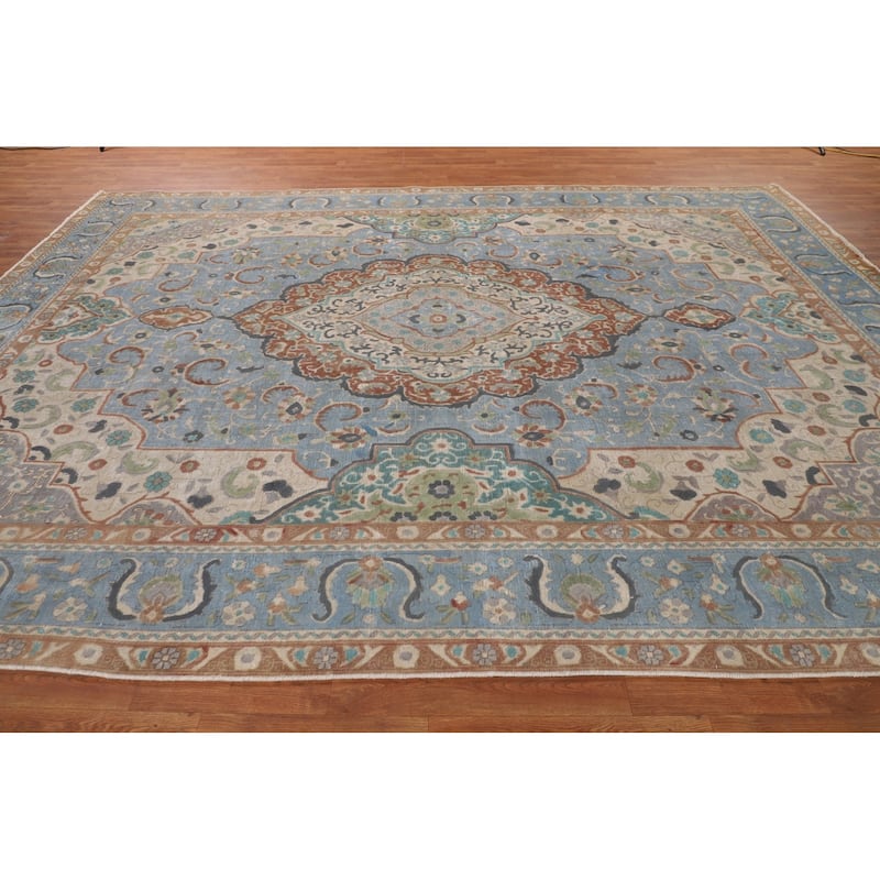 Over-Dyed Distressed Mashad Persian Vintage Wool Carpet - 9'8" x 12'7"