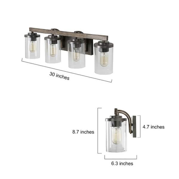 dimension image slide 0 of 2, Fora Modern Farmhouse 4-Light Glass Bathroom Vanity Lights Rustic Metal Wall Sconces