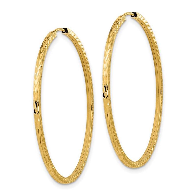 Curata 14k Yellow Gold Diamond Cut Square Tube 1.35x40mm Endless Hoop Earrings