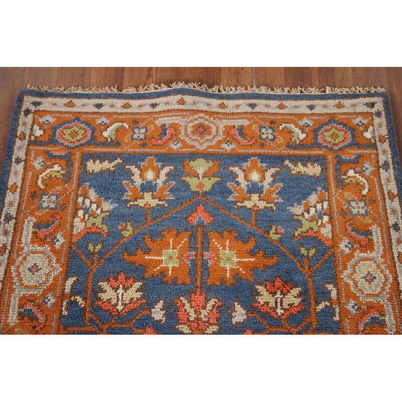 Blue Floral Heriz Serapi Indian Accent Rug Handmade Wool Carpet - 3'0"x 5'0"