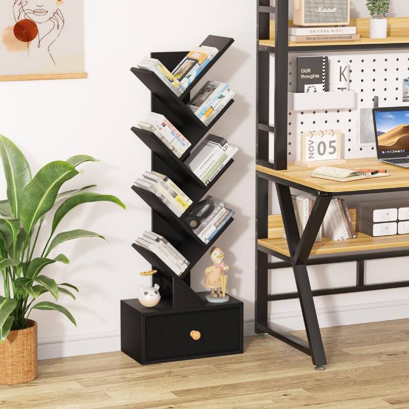 8 Tier Tree Bookshelf with Drawer - 14.57"D x 7.87"W x 46.06"H