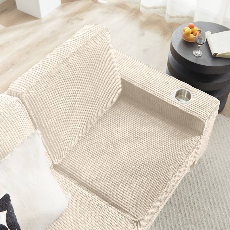 83.86"Corduroy Fabric sofa,Modern Compressed Couch,3-Seater Sofa