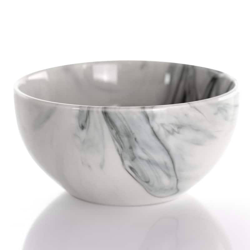 Elama Fine Marble 16 Piece Stoneware Dinnerware Set in Black and White