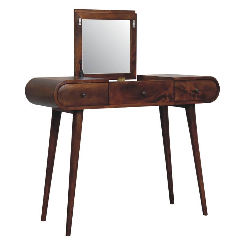 Chestnut Finish Flip-Top Mirror Dressing Table for Elegant Home Décor - Brown