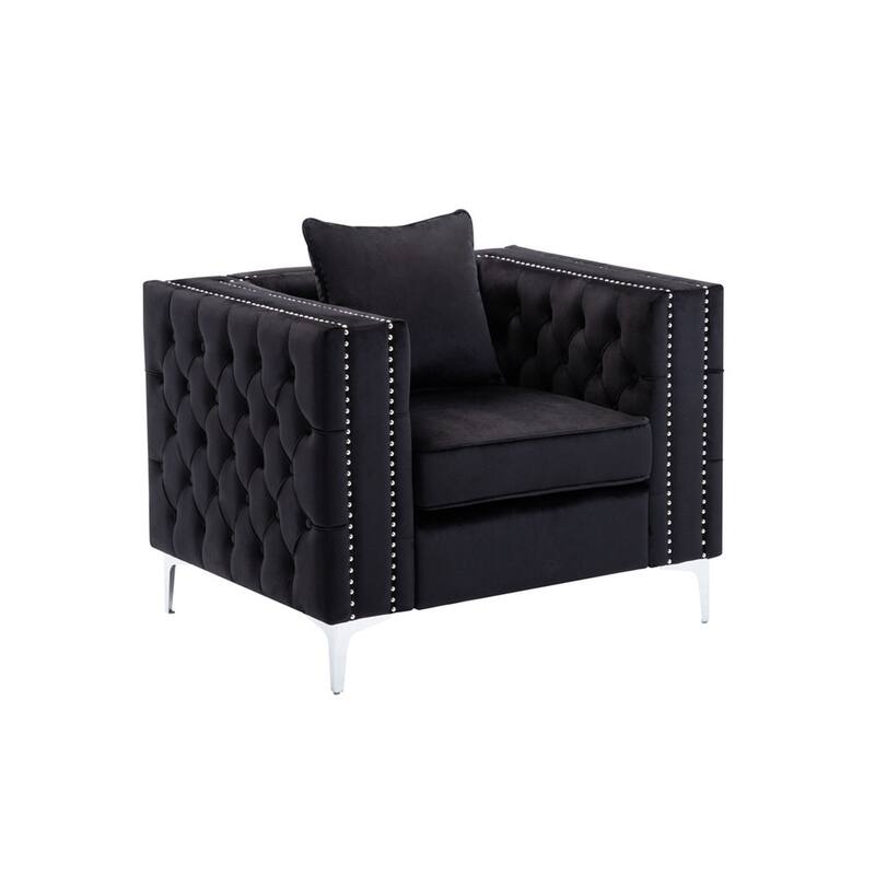 Velvet Accent Chair with Button Tufted - Black