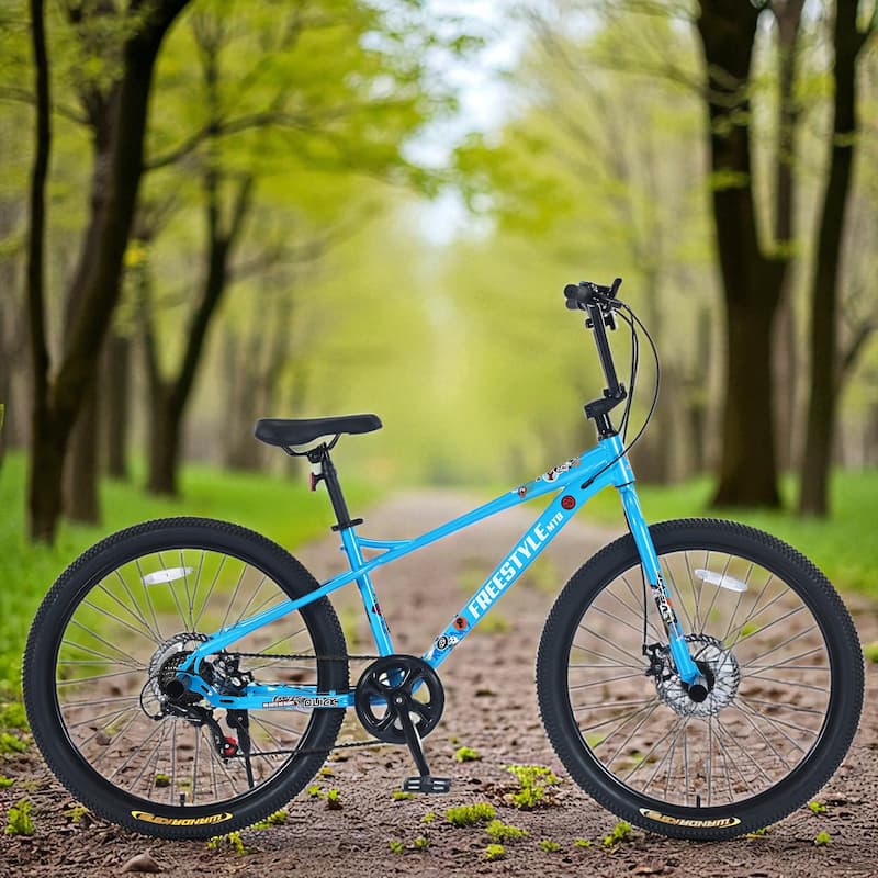 26 Inch Kids Freestyle Mountain Bike, Boys & Girls 12+, Shimano 7-Speed Steel Frame with Dual Disc Brakes