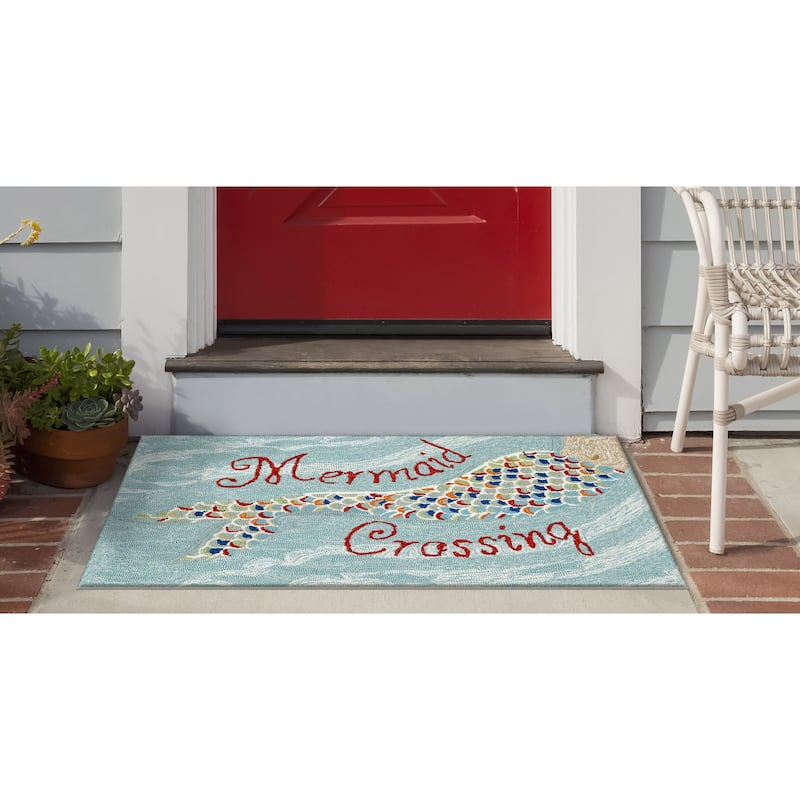 Liora Manne Frontporch Mermaid Crossing Indoor/Outdoor Rug - 2'6" x 4' - 2'6" x 4' - Blue