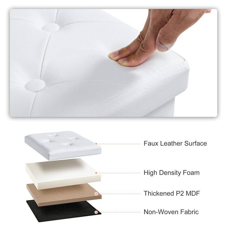 Folding Storage Ottoman, Foot Rest Stool Footstool, Leather Tufted Ottoman, Small Ottoman Cube for Living Room Bedroom Dorm