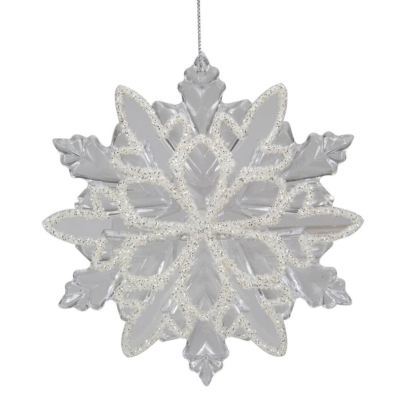 Snowflake with Glitter Design Christmas Ornament - 5.5" - Clear