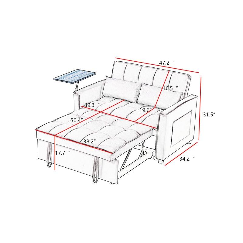 Modern Style Velvet Upholstered Sleeper Sofa with Table Board