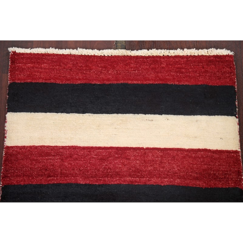 Contemporary Gabbeh Kashkoli Wool Area Rug Hand-knotted Striped Carpet - 2'2" x 3'0"