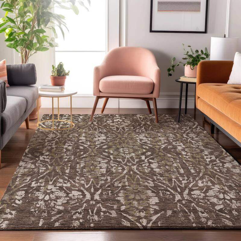 Premium Washable Super Soft Floral Damask Mayfield Rug - Brown - 9' x 12'